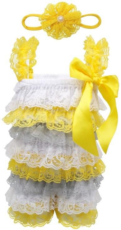 Tiny Bibiya Baby Lace Petti Romper Tutu Clothing Headband (Yellow)