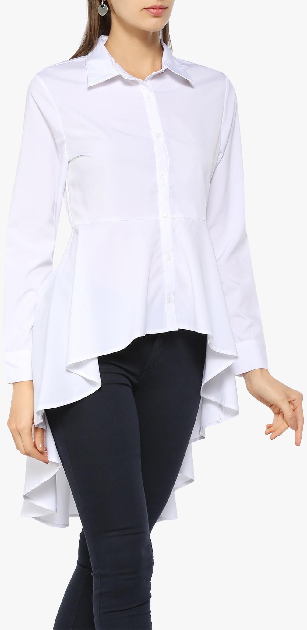 White Flared Button Up Shirt