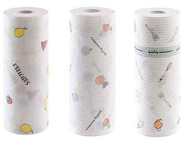 Pack Of 3 Kitchen Disposable Towels Roll, White, One Size