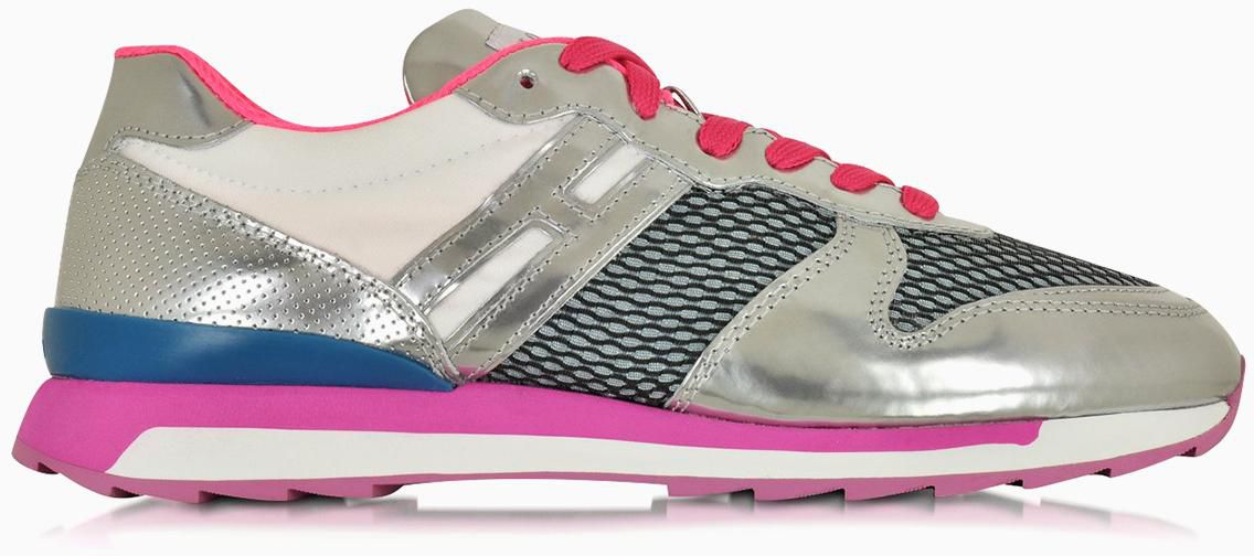 Hogan Rebel - Women's Silver Patent Leather and Multicolor Fabric Sneaker