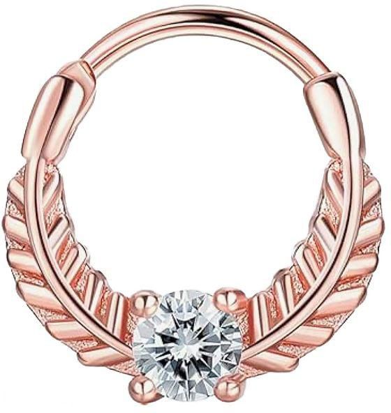 BIJOUX BEAUTIQUE Clicker Double Leaf Gem Hoop Piercing Jewelry – Rose Gold
