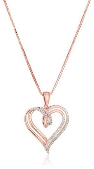 14K Sterling Silver Double Heart Necklace