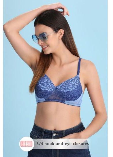 Padded Non-Wired Full Cup Floral Print Multiway Bra Blue