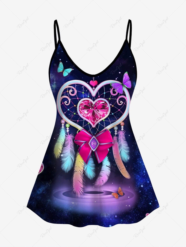 Plus Size 3D Heart Dreamcatcher Butterfly Printed Cami Top (Adjustable Straps) - 5x | Us 30-32