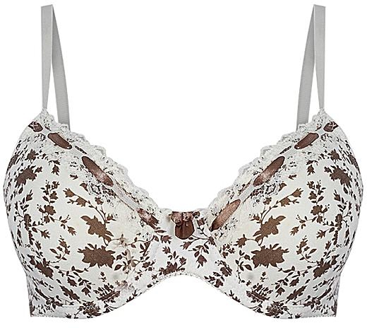 Fashion Ladies Floral Pattern Bra With Lace Detail - Champagne And White