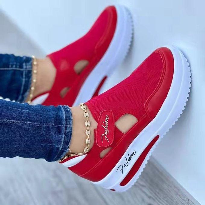 Ladies Flat Platform Shoe Sneakers Female Women Shoe-red