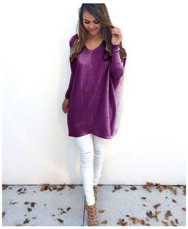 Solid Pattern Causal Knitted Sweater Purple