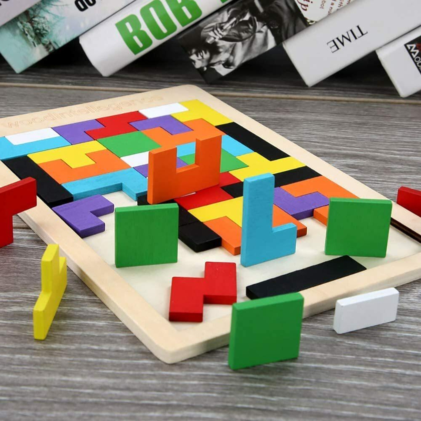 Alx Wooden Tetris Puzzle Brain Teasers Toy Tangram Jigsaw Intelligence Colorful 3D Russian Blocks Game (#3)