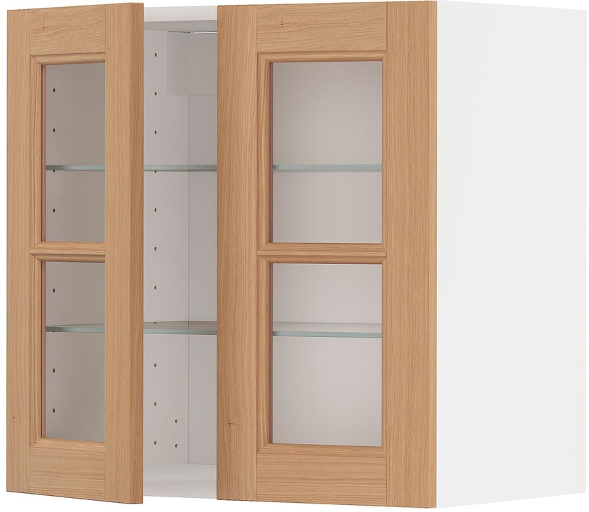 METOD Wall cabinet w shelves/2 glass drs - white/Vedhamn oak 60x60 cm