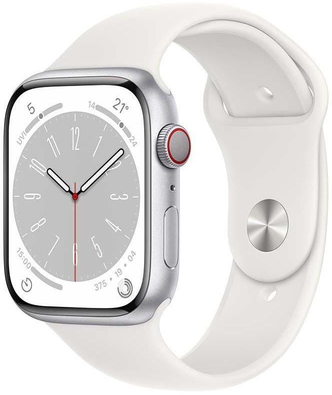 Apple Watch Series 8 GPS+ Cellular 45mm Silver Aluminium Case with White Sport Band - Regular