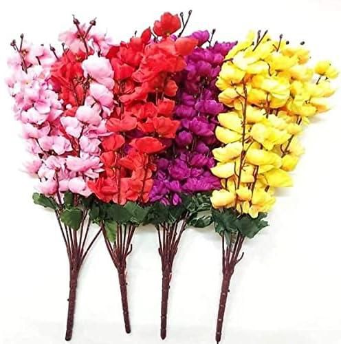 ALMENT Artificial Cherry Blossom Flower Stick | Flower Bunch for Vase, Home Decor Party, Office, Festival Theme Decorative | Realistic Natural Look | (Multicolor) (Set of 4)