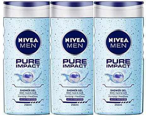 NIVEA Men Pure Impact Shower Gel, 3 x 250 ml