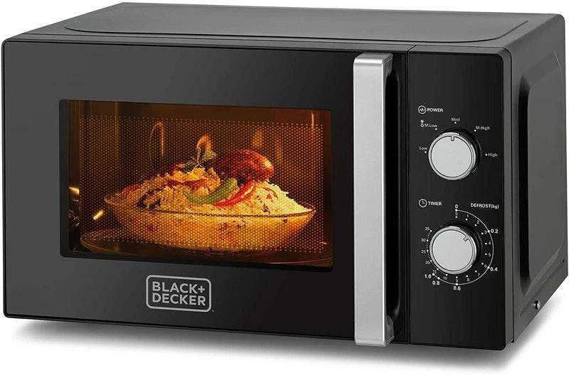 BLACK+DECKER 20L 700W Microwave Black With Chrome Finish Multiple Timer Options 5 Power Levels, 35 Min Timer, Cooking End Signal For Even Cooking/Heating, Defrost Function MZ2010P-B5 2 Years Warranty
