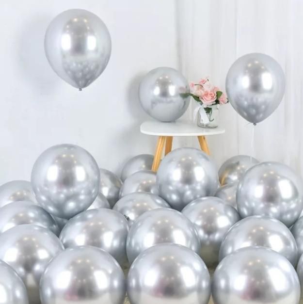 10pcs Silver Chrome Metallic Latex Balloons 12inches