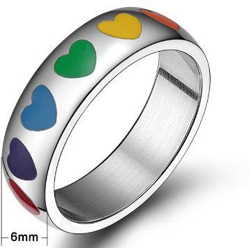 Ring Unisex titanium decorated with colorful hearts (Size 8) NO.WTR54