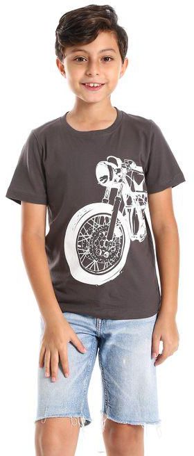 BRILLIANT BASICS Boys Motorcyle Printing T-shirt- Dark Grey