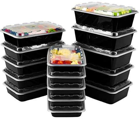 10 Count ISO Meal Prep Containers with Lids Certified BPA-Free Stackable Reusable Microwave/Dishwasher/Freezer Safe 28 oz BLACK 