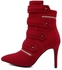 Red Pointed Toe Zipper Design Rivets Decorated High Heels Ankle Boot Size EU 39