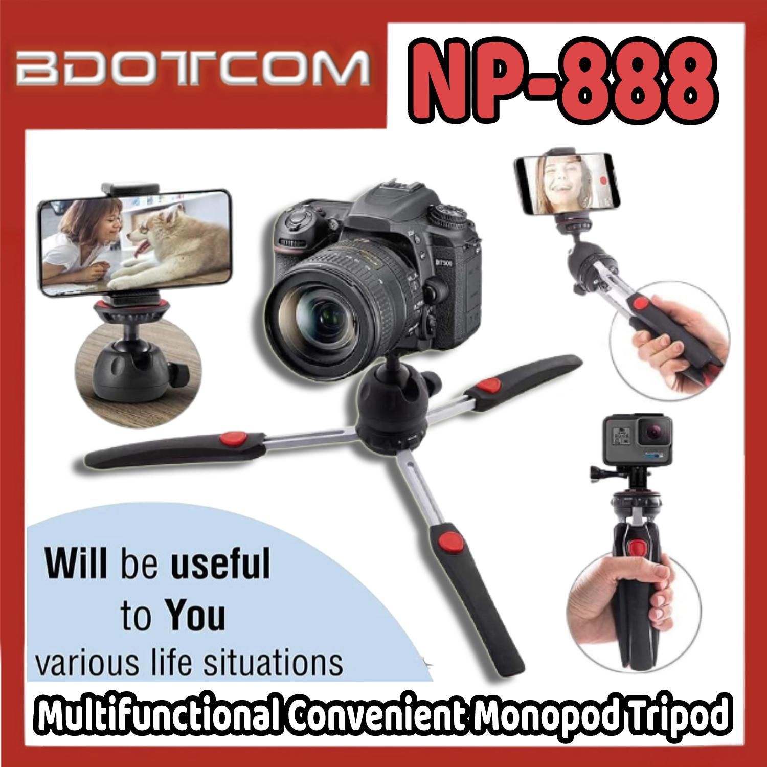 Neepho NP-888 Multifunctional Convenient Monopod Tripod with Phone Holder Clip