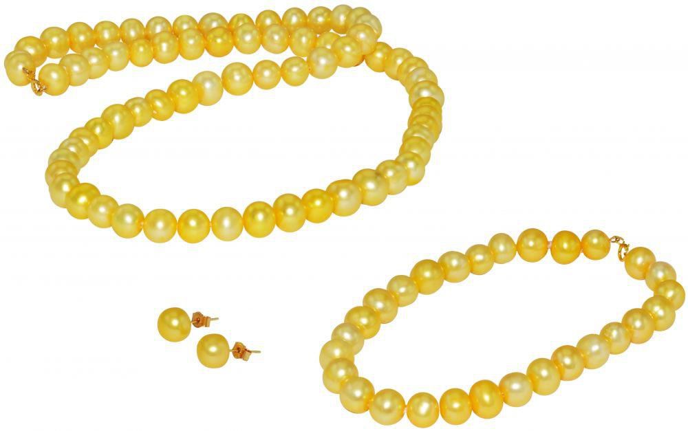 Vera Perla Women's Gold 10K Golded Pearl Jewelry Set - 3 Pieces