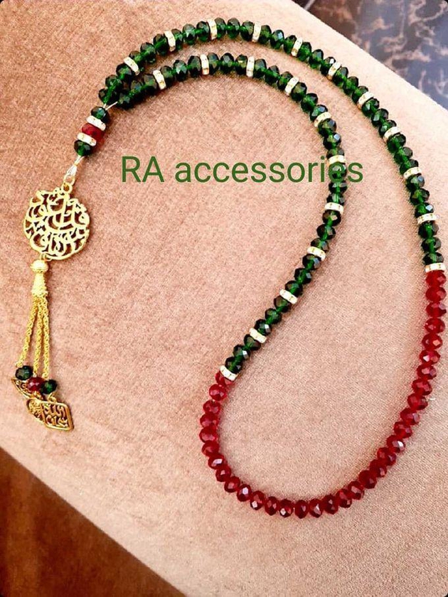 RA accessories Unisex Islamic Crystal Rosary Dark Green * Red*Golden Metal And Breaks