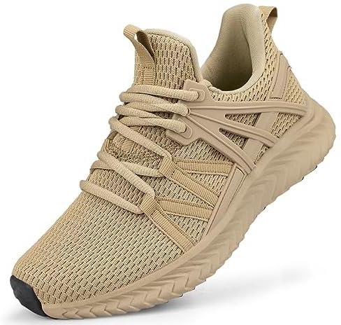 Abboos Womens Non Slip Running Shoes Breathable Mesh Lightweight Sneakers Athletic Gym Sports Walking Shoes for Women Khaki Size 9