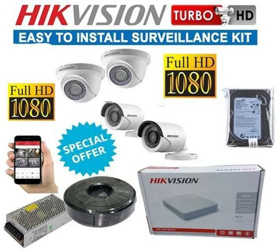 Hikvision 4 Turbo HD CCTV Cameras Complete System Kit Pack - 1080P 2MP Full HD