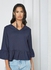 Casual V-Neck Bell Sleeve Blouse Blue