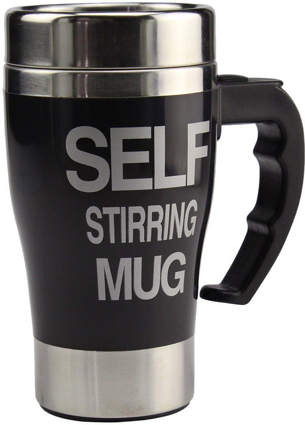 350ml Stainless Steel Lazy Self Stirring Auto Mixing Mug Office Home Tea Coffee Cup Black