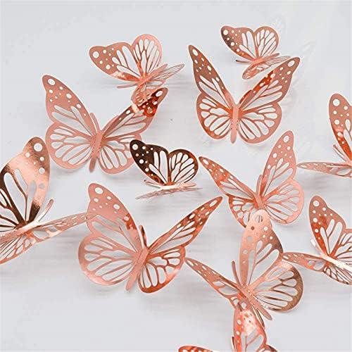 DELFINO 3D Butterfly Wall Stickers, 48 Pcs Rose Gold Butterfly Wall Decals Decorations Stickers with 4 Patterns Butterflies Rose Gold Party Decoration for Home Nursery Classroom Kids Bedroom Decor
