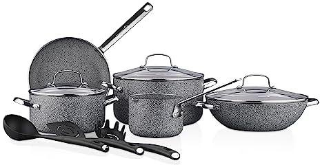 Korkmaz Cortina Plus 11 Pieces Forged Aluminum Cookware Set, Granite Cookware Sets,  Induction Base Cookware Pots and Pans Set