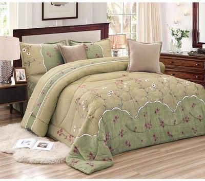 6 Pcs King Size Soft, Warm And Fluffy Winter Velvet Fur Comforter Set polyester Light Green 260 X 240cm