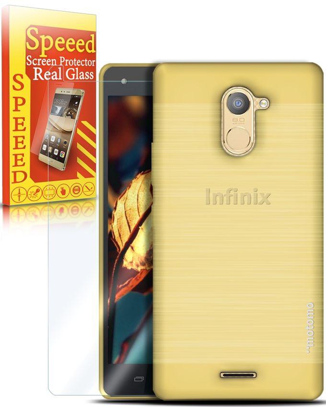 Speeed TPU Silicone Case for Infinix Hot 4 X557 - Gold + HD Ultra-Thin Glass Screen Protector