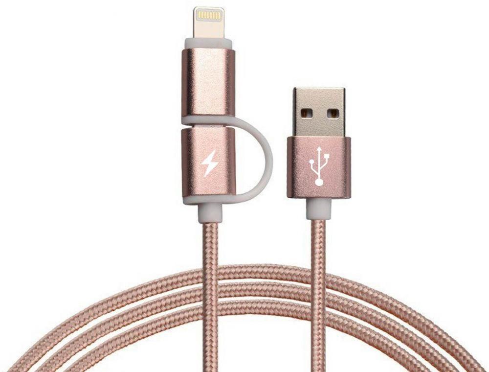 Margoun Usb 2 in 1 Charging Cable For Micro Usb And Lightning - Rose Gold