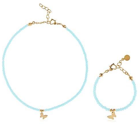 Alwan New Gold Plated Necklace and Bracelet with Butterfly for Babies - EE3862BALBL