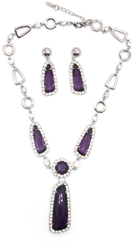 Tanos - Fashion Silver Plated Set (Necklace &amp; Earring) Irregular Purple Stone