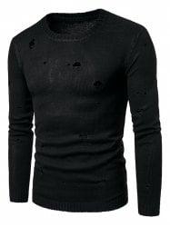 Knit Blends Long Sleeve Distressed Sweater - Black - M
