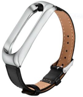 Leather Strap for Mi Band 4 (Black &amp; Silver)