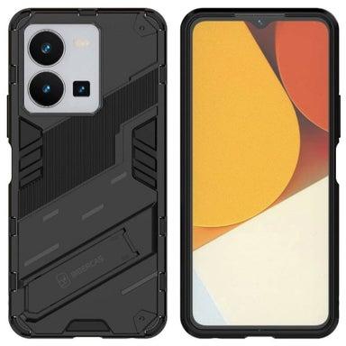 Cover Vivo Y22 4G / Vivo Y22s 4G , - Shockproof Protective Heavy Duty Armor Cover - Brushed Anti-Scratch Kickstand Cover Slip-Resistant With Protection For Camera - Black