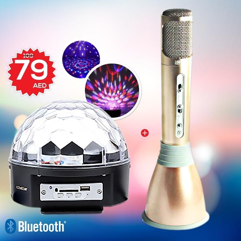 Buy 2 In 1 Bundle Bison Karaoke Bluetooth Speaker & Microphone With LED Remote Control Music Magic Ball DBB10162