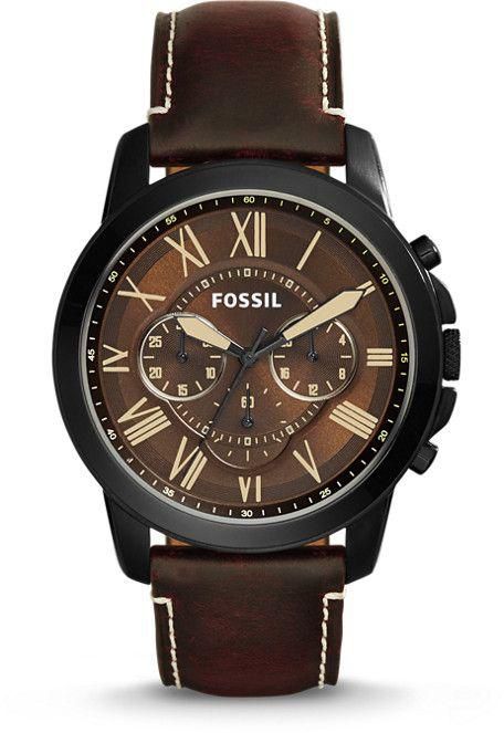 Fossil Grant Men's Brown Dial Leather Band Chronograph Watch - FS5088