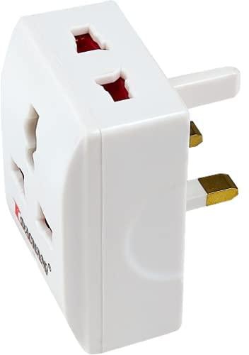 MODI Travel 3way Adapter with copper Square-Pinand light,Universal Power Wall Charger AC Power Plug(white)