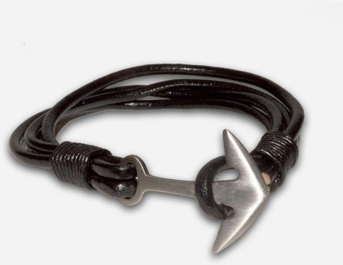 Hanso Anchor Leather Bracelet – Black