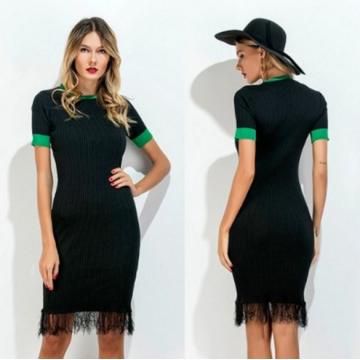 European Burst fashion Slim short-sleeved dress skirt black one size