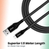 بترون كابل شحن ونقل بيانات Micro USB من سوليرو MB301 3 امبير، صنع في الهند، مزامنة بيانات 480 ميجابت لكل ثانية، كيبل USB قوي ومتين بطول 1.5 متر من النايلون المضفر لاجهزة مايكرو USB - (اسود)