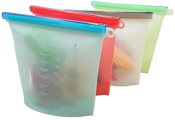 4 Pcs/Set Reusable Zipping Silicone Food Storage Fridge Bags Lunch Fruit Leakproof Cup Freezer Vegetable Cup Bowl