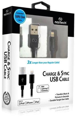 Naztech Apple Certified Lightning Charge and Sync 10ft Cable - Black