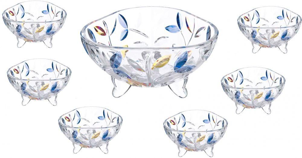 GLASS BOWL HIGH-GRADE GLASSWARE 7 PIECES SET BLUE YELLOW TP2063SY TO855  SERVEWARE by TOMEH