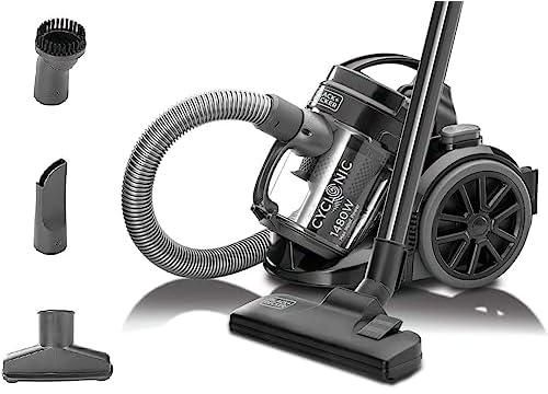 BLACK+DECKER 1480W 1.8L Corded Vacuum Cleaner 18KPa Suction Power Multi-Cyclonic Bagless Vacuum with 6 Stage Filtration, 1.5M 360-degree Swivel Hose And Washable Filter VM1480-B5