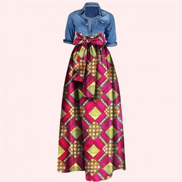 Womens African Print Dashiki Dress Long Maxi A Line Skirt Ball Gown SWISSANT® multicolored 01 m